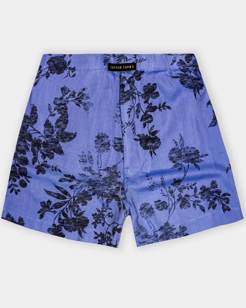 Scampi Blue With Black Flower Printed Twill Premium Cotton Boxer 1