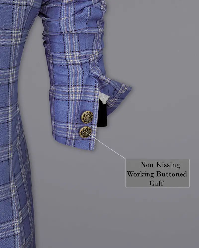 Scampi Blue With Heather Gray Plaid Cross Placket Bandhgala Blazer 10