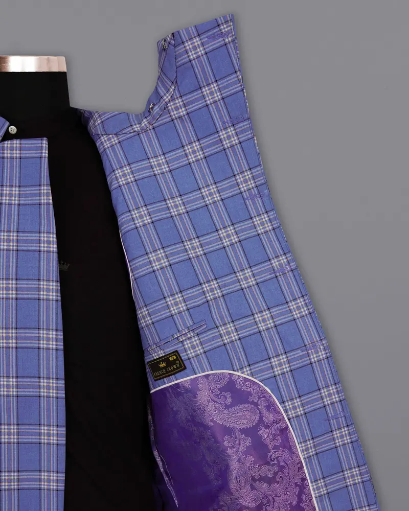 Scampi Blue With Heather Gray Plaid Cross Placket Bandhgala Blazer 7