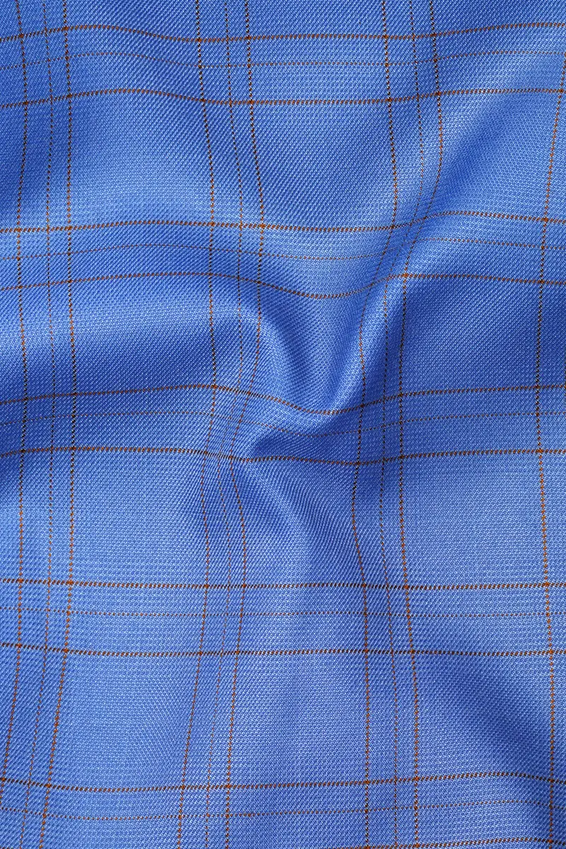 Scampi Blue With Pickled Brown Plaid Cross Placket Bandhgala Blazer 3