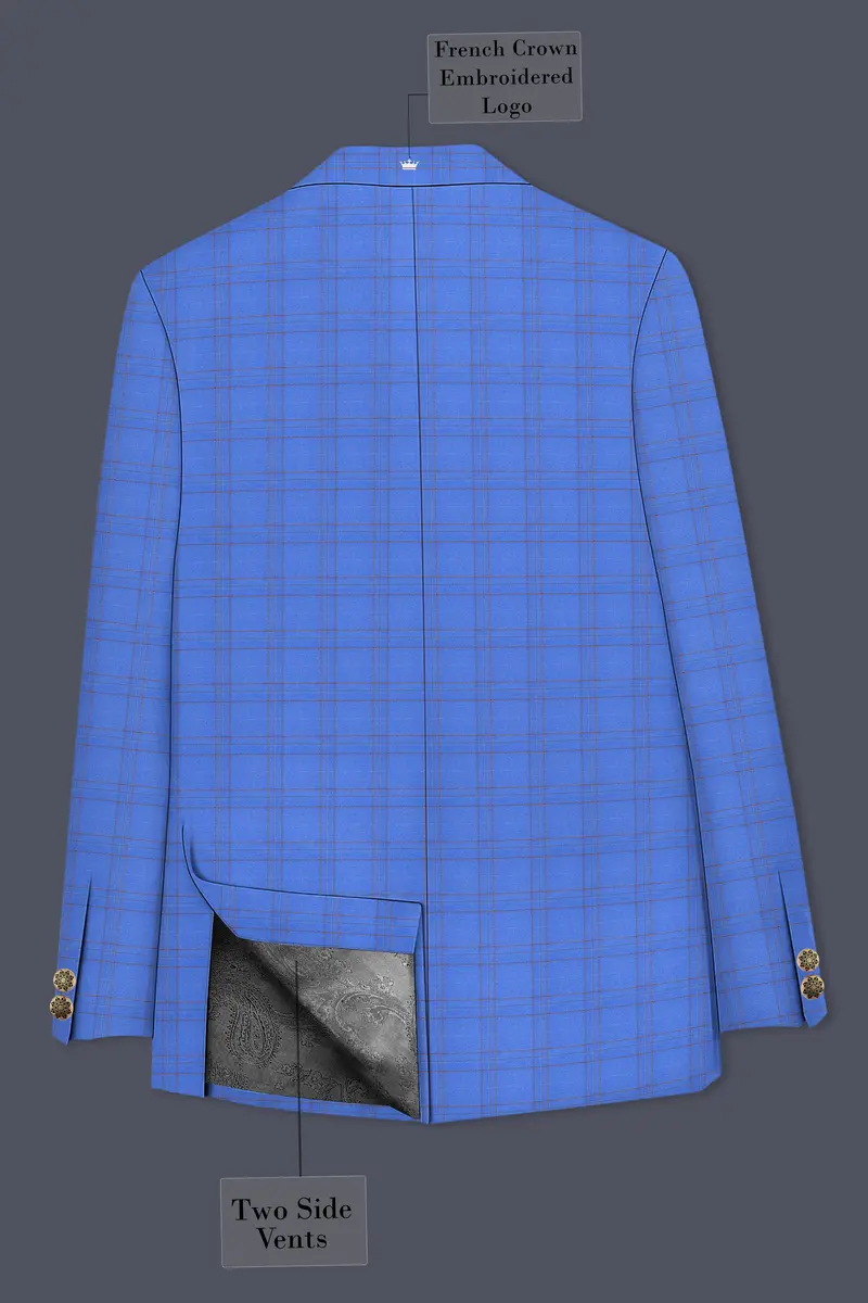 Scampi Blue With Pickled Brown Plaid Cross Placket Bandhgala Blazer 7