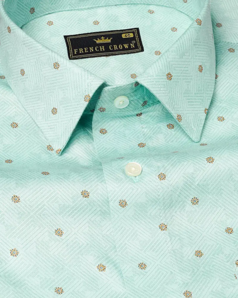 Scandal Green Fret Printed Super Soft Premium Cotton Shirt 1