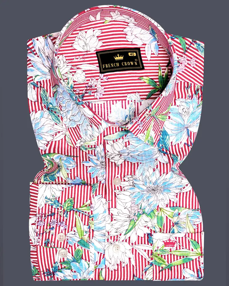 Scarlet Garden-Rudy Red And White Floral Printed Lightweight Premium Cotton Casual Shirt 1
