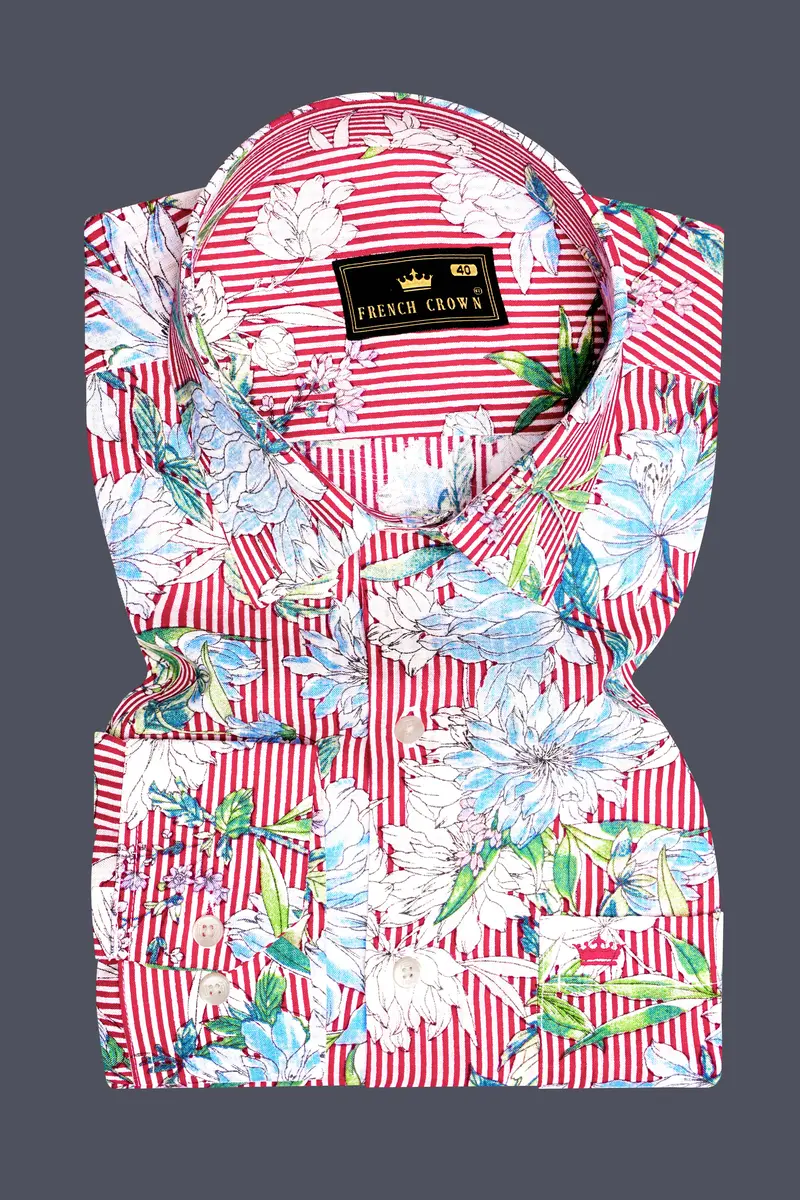 Scarlet Garden-Rudy Red And White Floral Printed Lightweight Premium Cotton Casual Shirt 2
