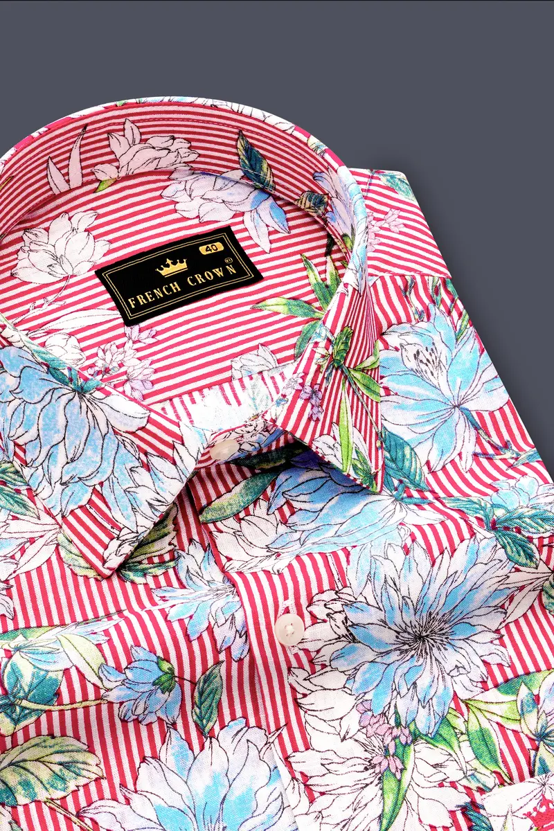 Scarlet Garden-Rudy Red And White Floral Printed Lightweight Premium Cotton Casual Shirt 4