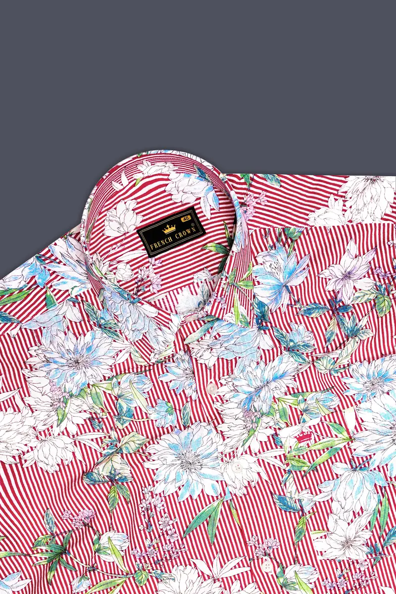Scarlet Garden-Rudy Red And White Floral Printed Lightweight Premium Cotton Casual Shirt 5
