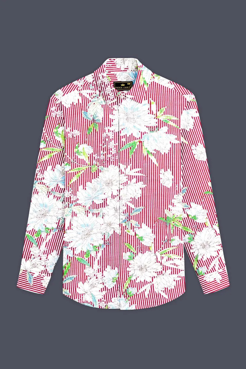 Scarlet Garden-Rudy Red And White Floral Printed Lightweight Premium Cotton Casual Shirt 6