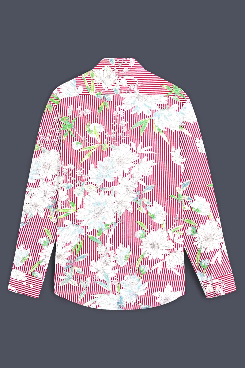 Scarlet Garden-Rudy Red And White Floral Printed Lightweight Premium Cotton Casual Shirt 7