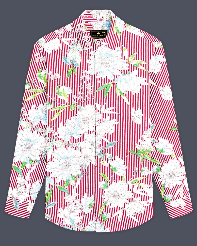 Scarlet Garden-Rudy Red And White Floral Printed Lightweight Premium Cotton Casual Shirt 8