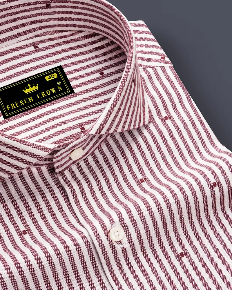 Scarvoro-Congo Red And Bright White Striped Dobby Premium Giza Cotton Dress Shirt 1