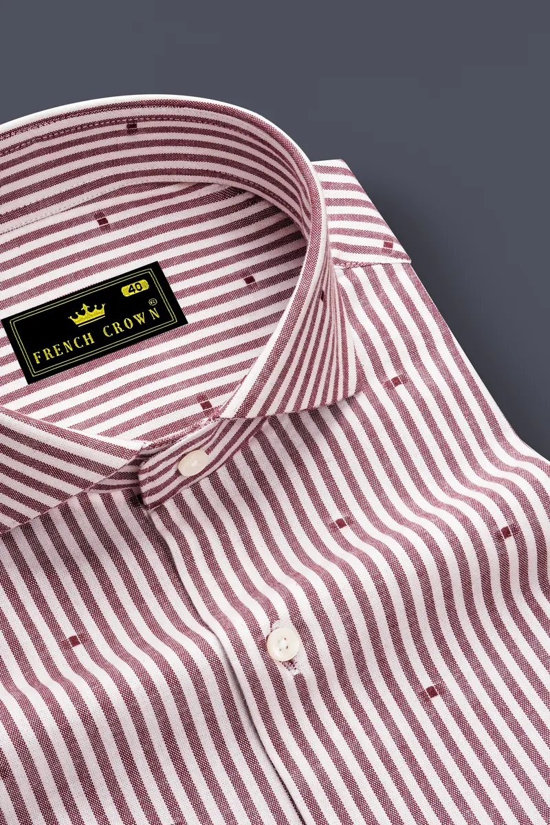Scarvoro-Congo Red And Bright White Striped Dobby Premium Giza Cotton Dress Shirt 2