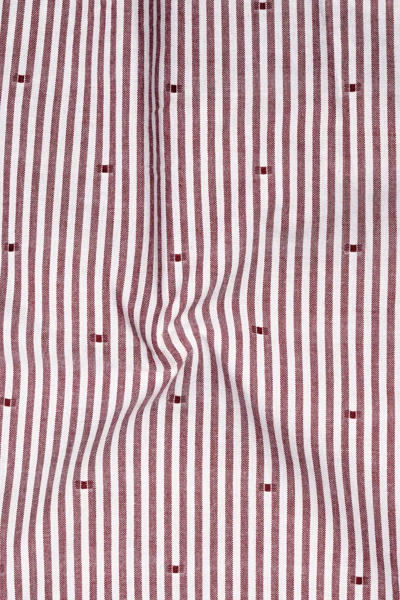 Scarvoro-Congo Red And Bright White Striped Dobby Premium Giza Cotton Dress Shirt 3