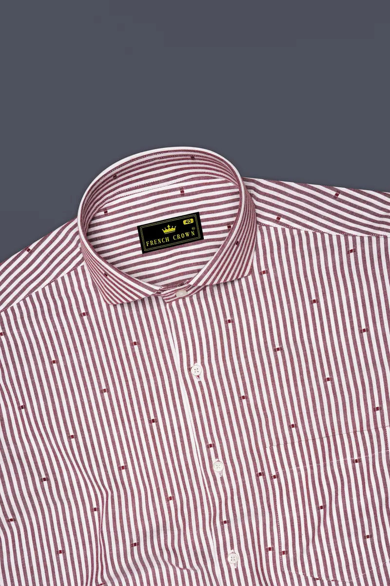 Scarvoro-Congo Red And Bright White Striped Dobby Premium Giza Cotton Dress Shirt 5