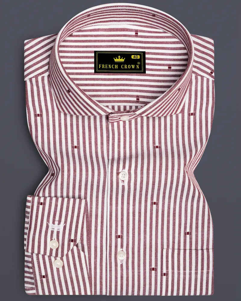 Scarvoro-Congo Red And Bright White Striped Dobby Premium Giza Cotton Dress Shirt 6