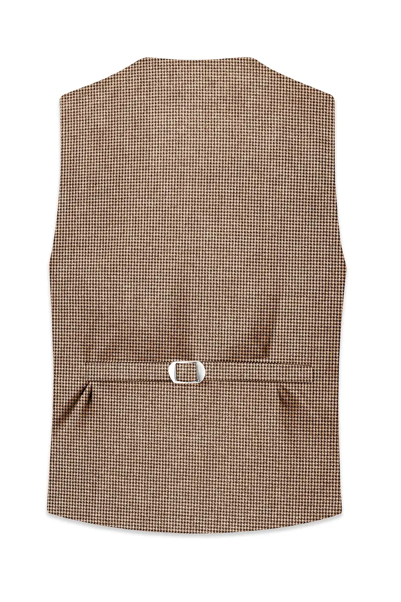 Scholar-Mocha Brown Classic Houndstooth Textured Tweed Waistcoat 4