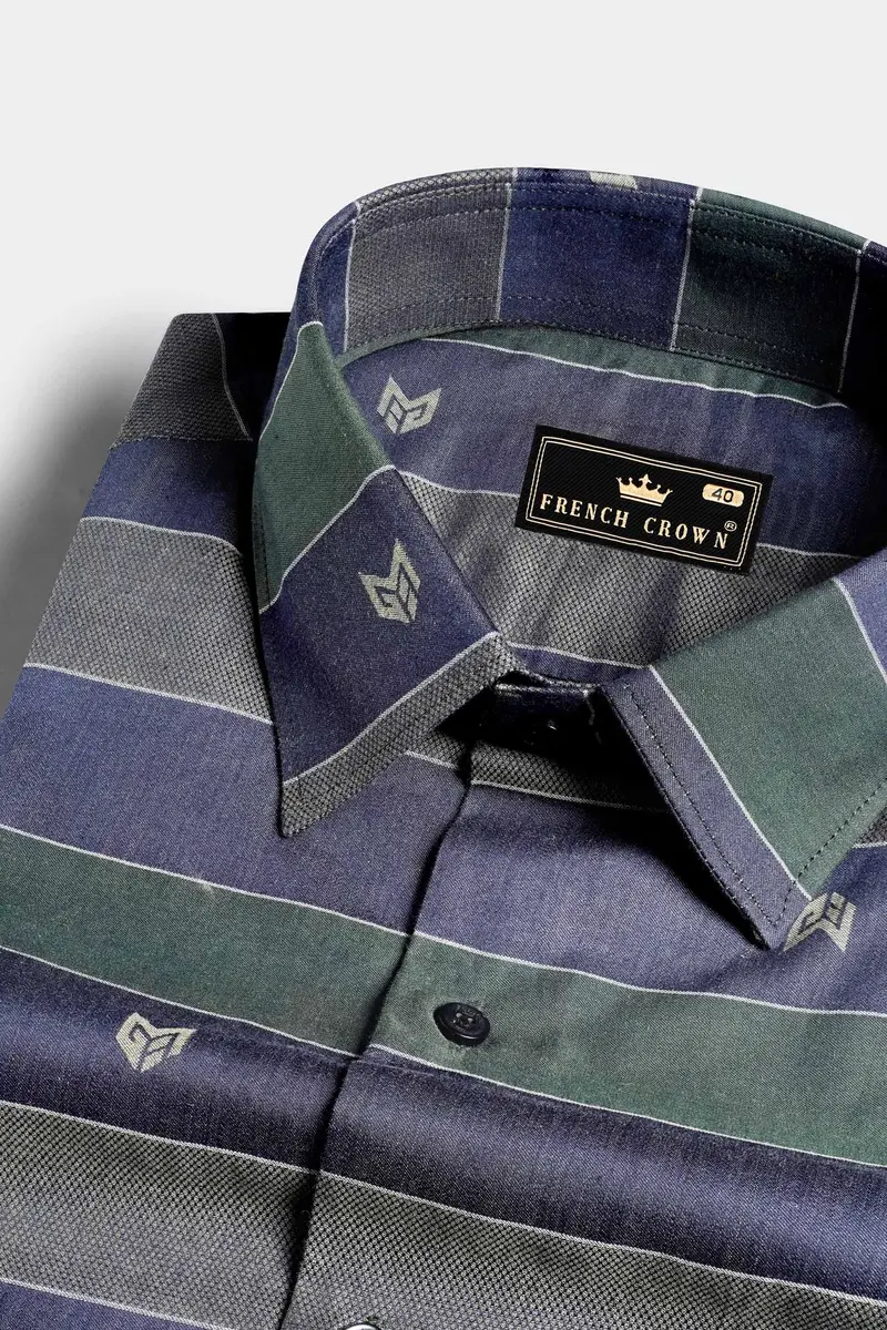 Schooner Brown With Nandor Green And Ebony Clay Blue Jacquard Textured Premium Giza Cotton Shirt 1