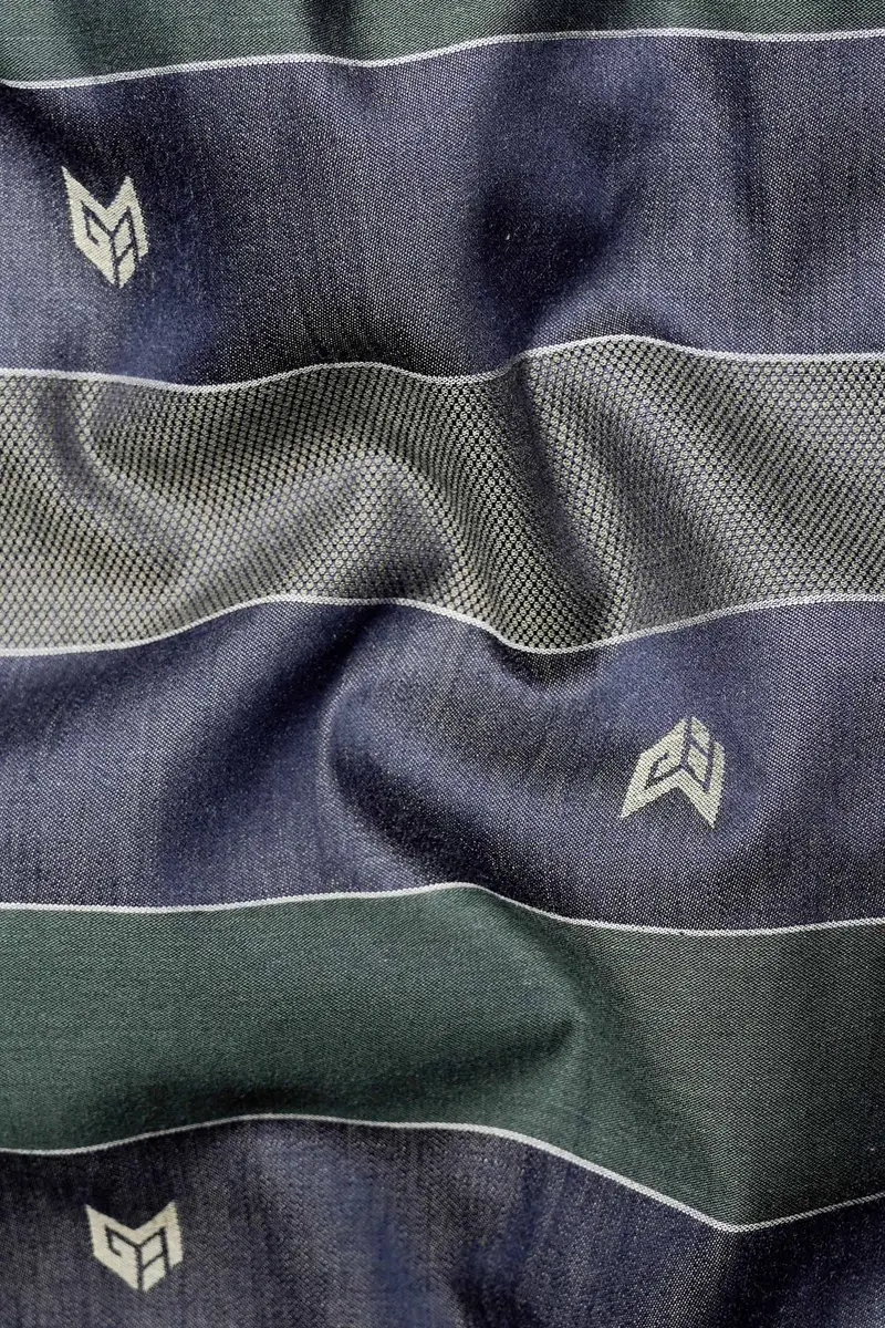 Schooner Brown With Nandor Green And Ebony Clay Blue Jacquard Textured Premium Giza Cotton Shirt 2