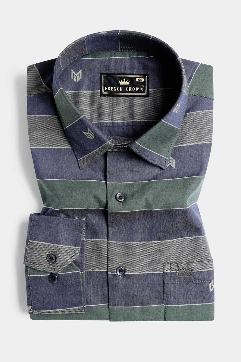 Schooner Brown With Nandor Green And Ebony Clay Blue Jacquard Textured Premium Giza Cotton Shirt 3