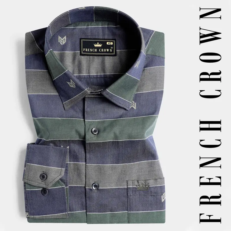 Schooner Brown With Nandor Green And Ebony Clay Blue Jacquard Textured Premium Giza Cotton Shirt 6
