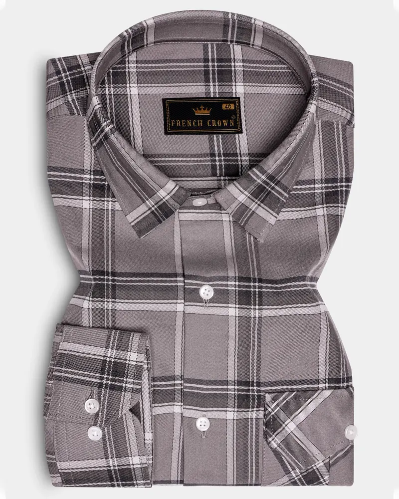 Scorpion Gray Plaid Oxford Premium Cotton Designer Overshirt/Shacket 1