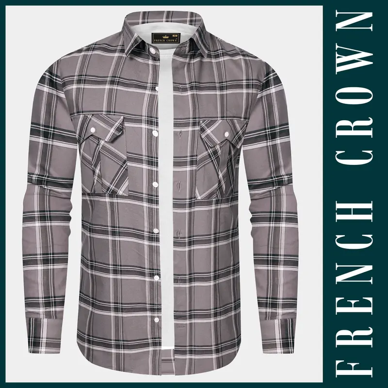 Scorpion Gray Plaid Oxford Premium Cotton Designer Overshirt/Shacket 10