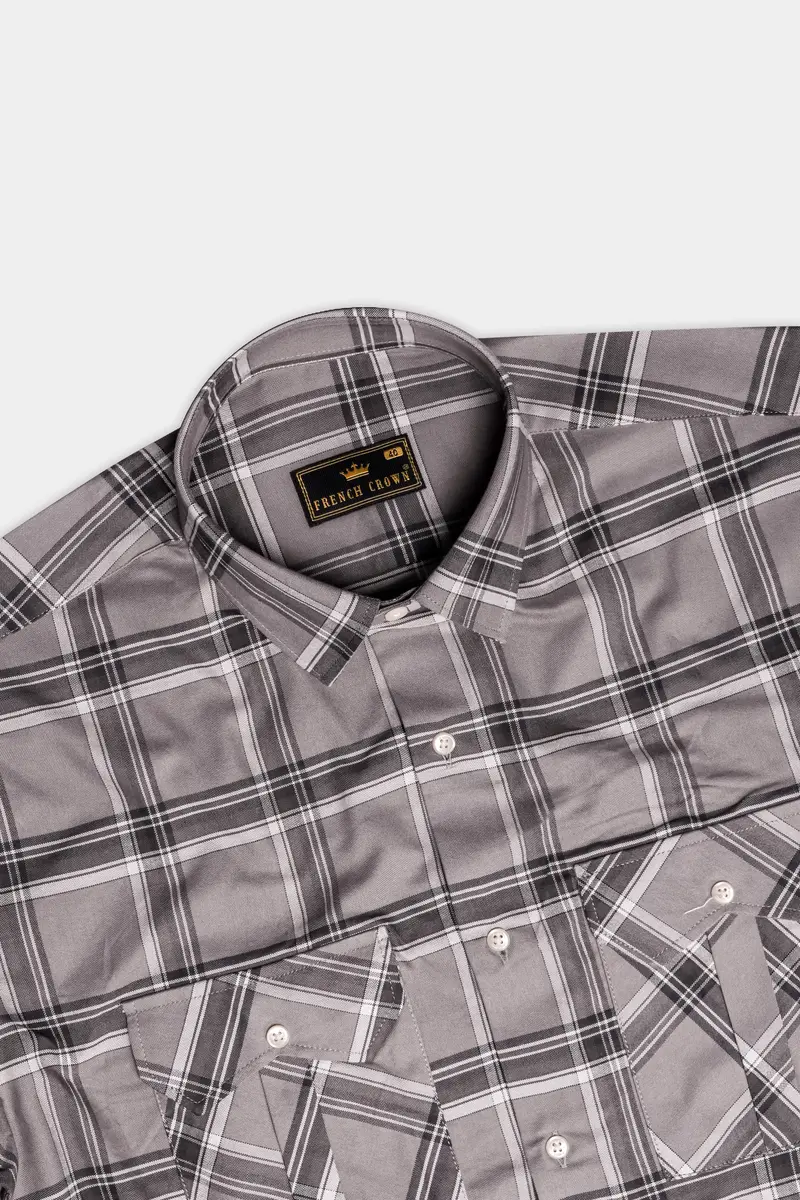 Scorpion Gray Plaid Oxford Premium Cotton Designer Overshirt/Shacket 5