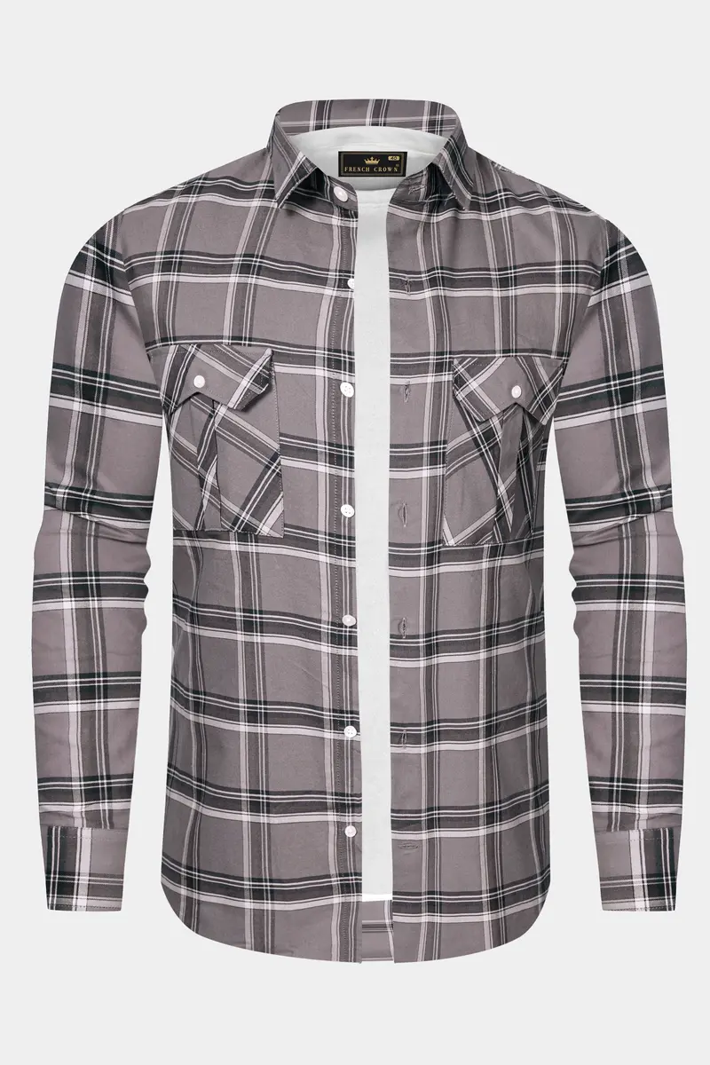 Scorpion Gray Plaid Oxford Premium Cotton Designer Overshirt/Shacket 6