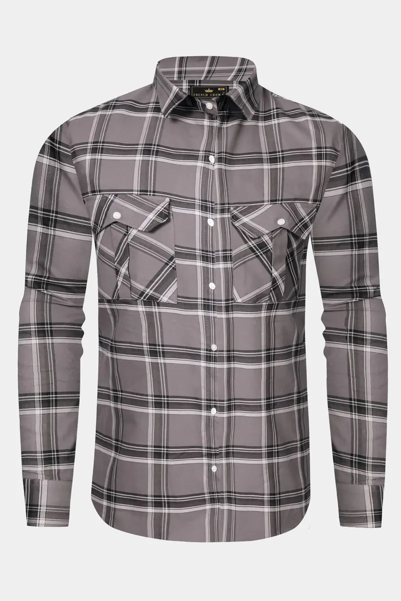 Scorpion Gray Plaid Oxford Premium Cotton Designer Overshirt/Shacket 7