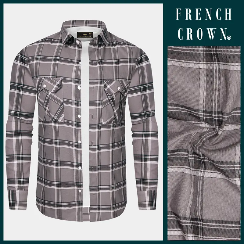 Scorpion Gray Plaid Oxford Premium Cotton Designer Overshirt/Shacket 9