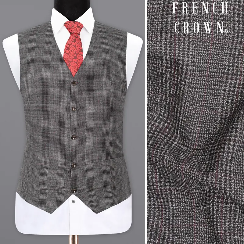 Scorpion Grey Subtle Plaid Wool Rich Waistcoat 1
