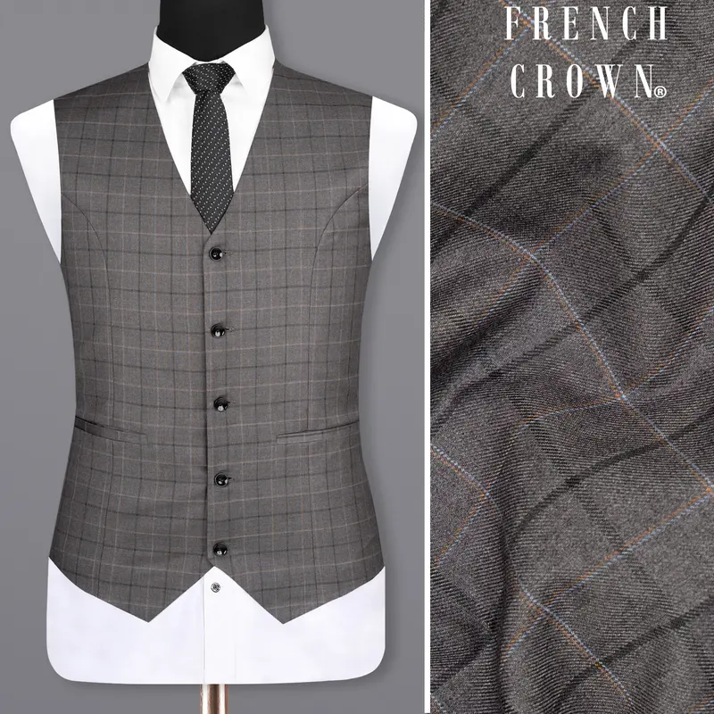 Scorpion Grey Super Fine Plaid Woolrich Waistcoat 1