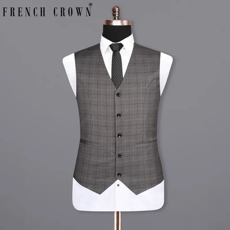 Scorpion Grey Super Fine Plaid Woolrich Waistcoat 7