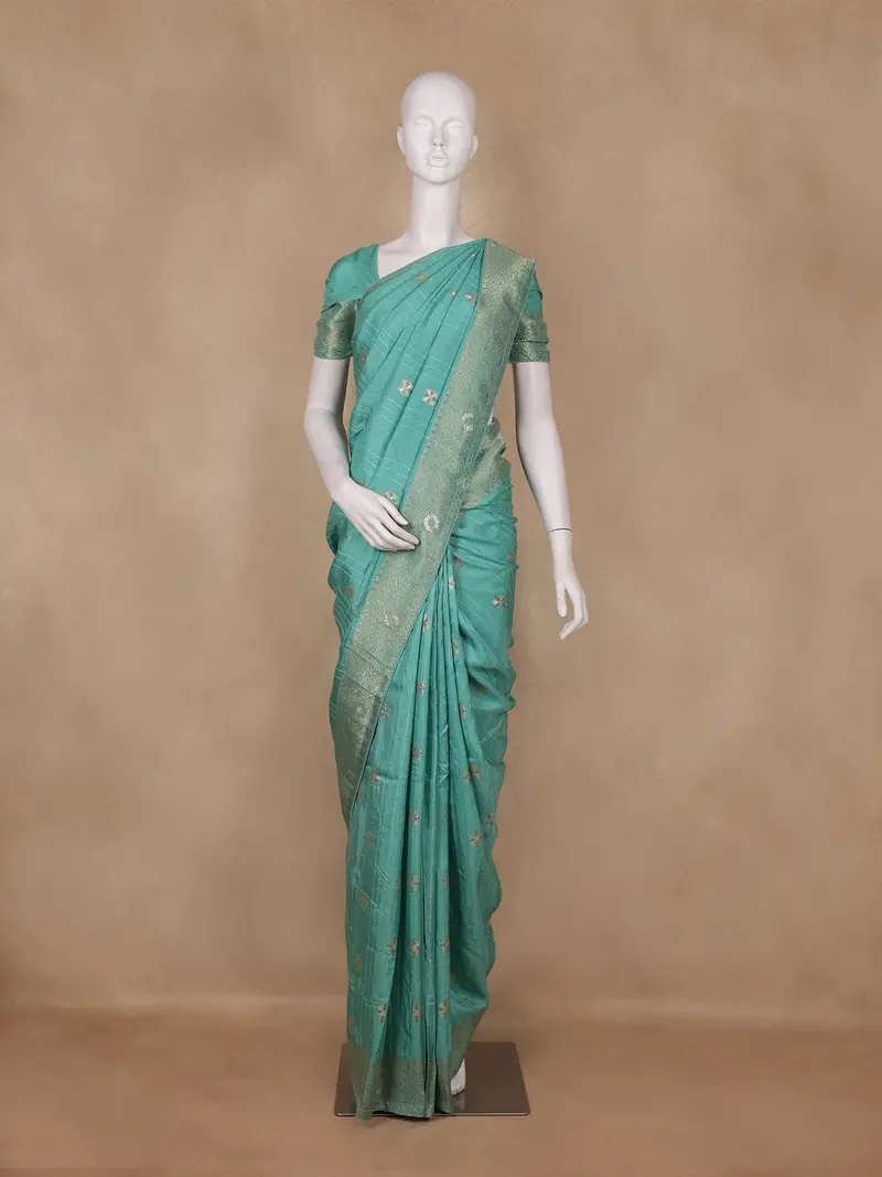 Sea Green Butta Woven Design Banarasi Silk Saree 1