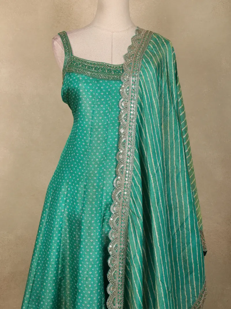 Sea Green Butta Zari Woven Design Tissue Banarasi Palazzo Suit 2