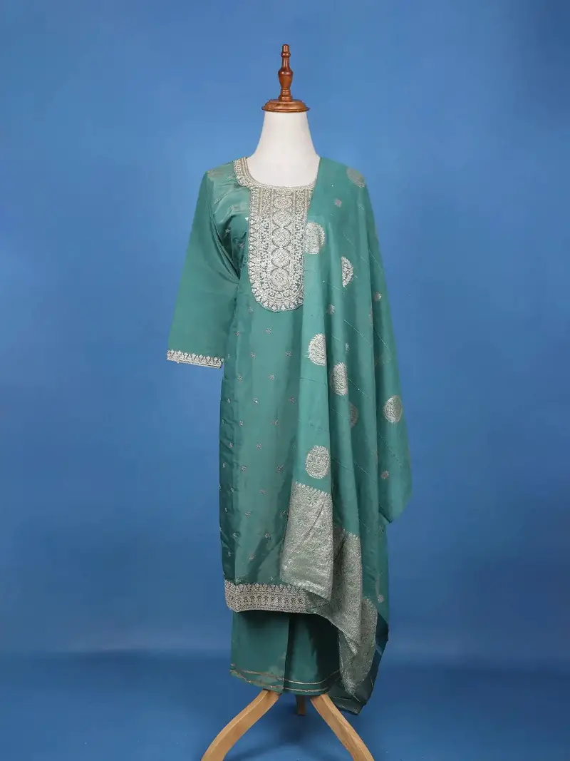 Sea Green Floral Design Emroidery Silk Salwar Suit 1