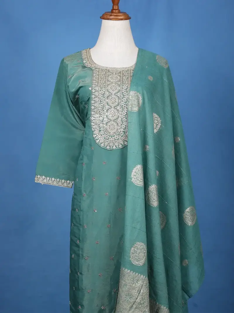 Sea Green Floral Design Emroidery Silk Salwar Suit 2