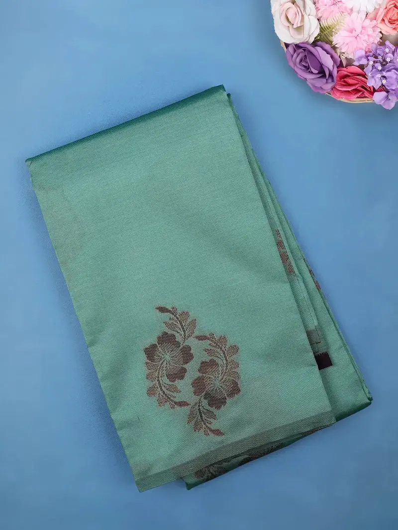 Sea Green Floral Printed Soft Silk Saree 1