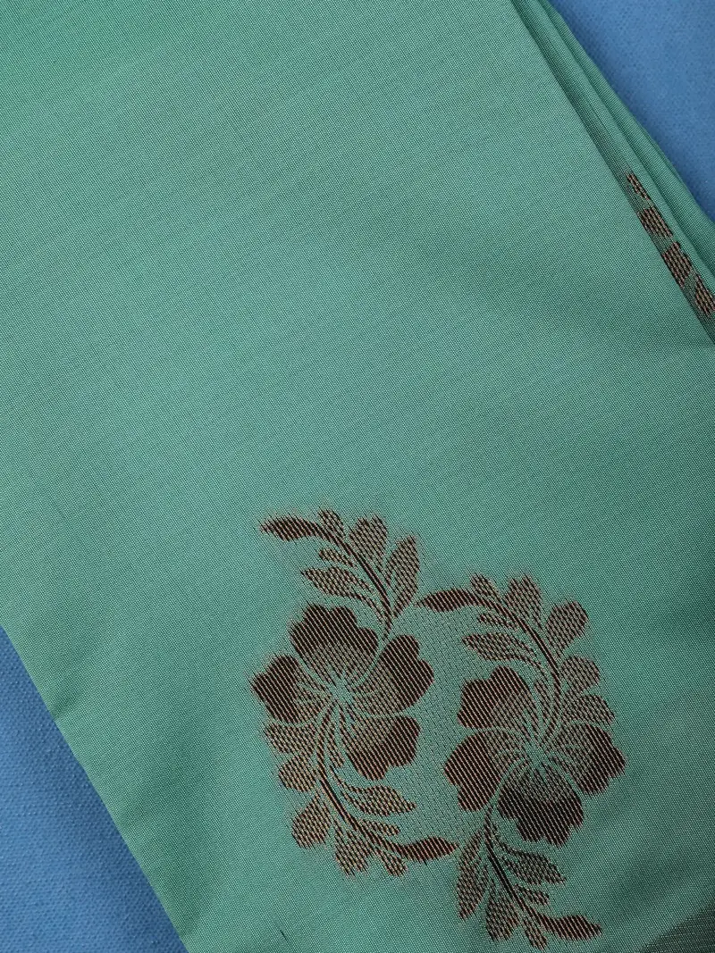 Sea Green Floral Printed Soft Silk Saree 2