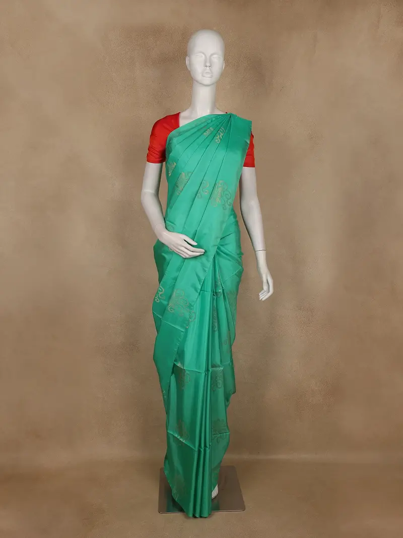 Sea Green Floral Woven Soft Silk Saree 1