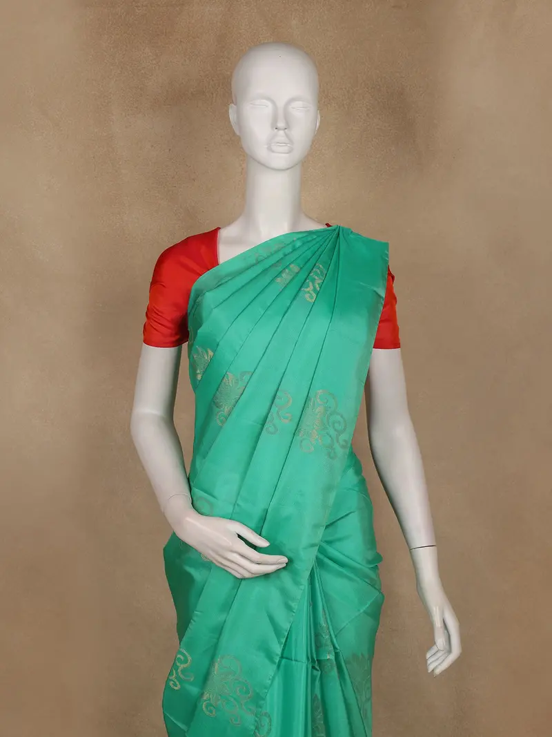Sea Green Floral Woven Soft Silk Saree 2