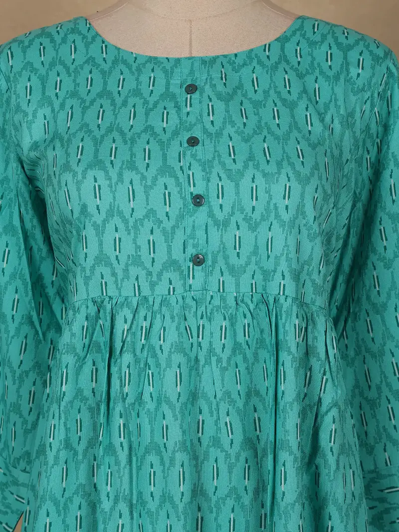 Sea Green Geometric Printed Cotton Kurti 5