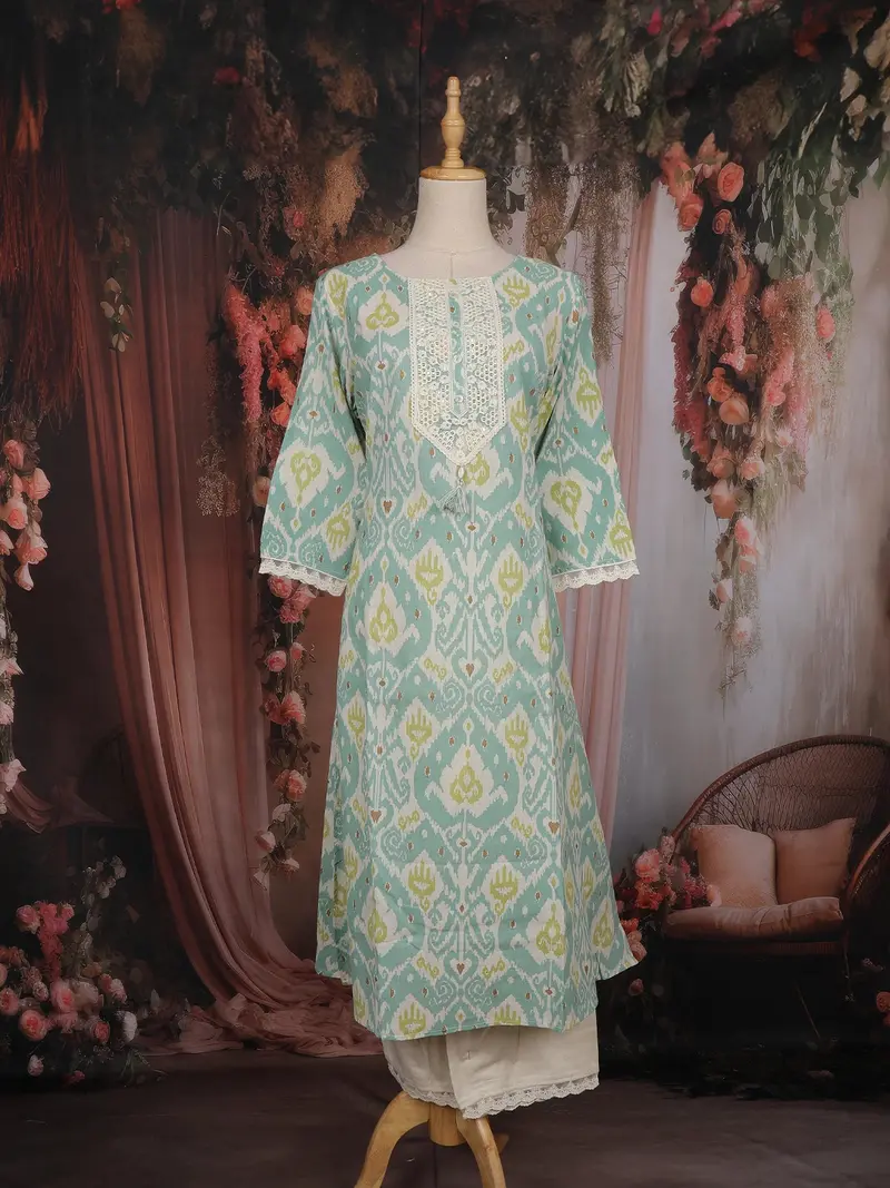 Sea Green Ikat Printed Cotton Salwar Suit 1
