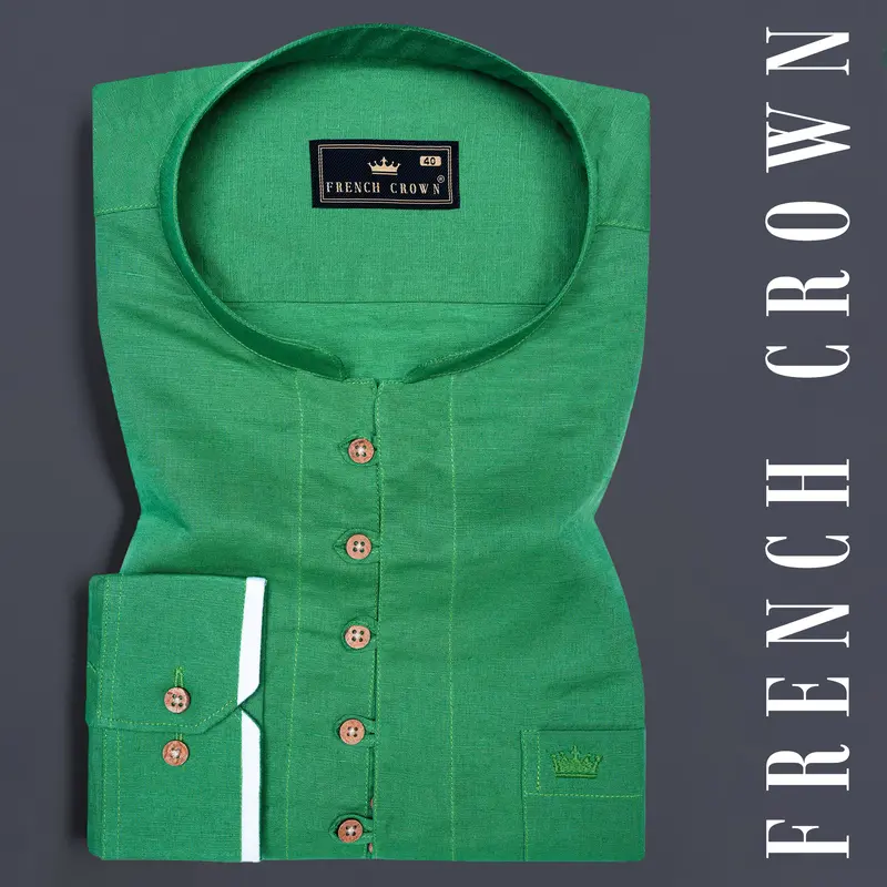 Sea Green Plain Solid Luxurious Linen Kurta Shirt 1