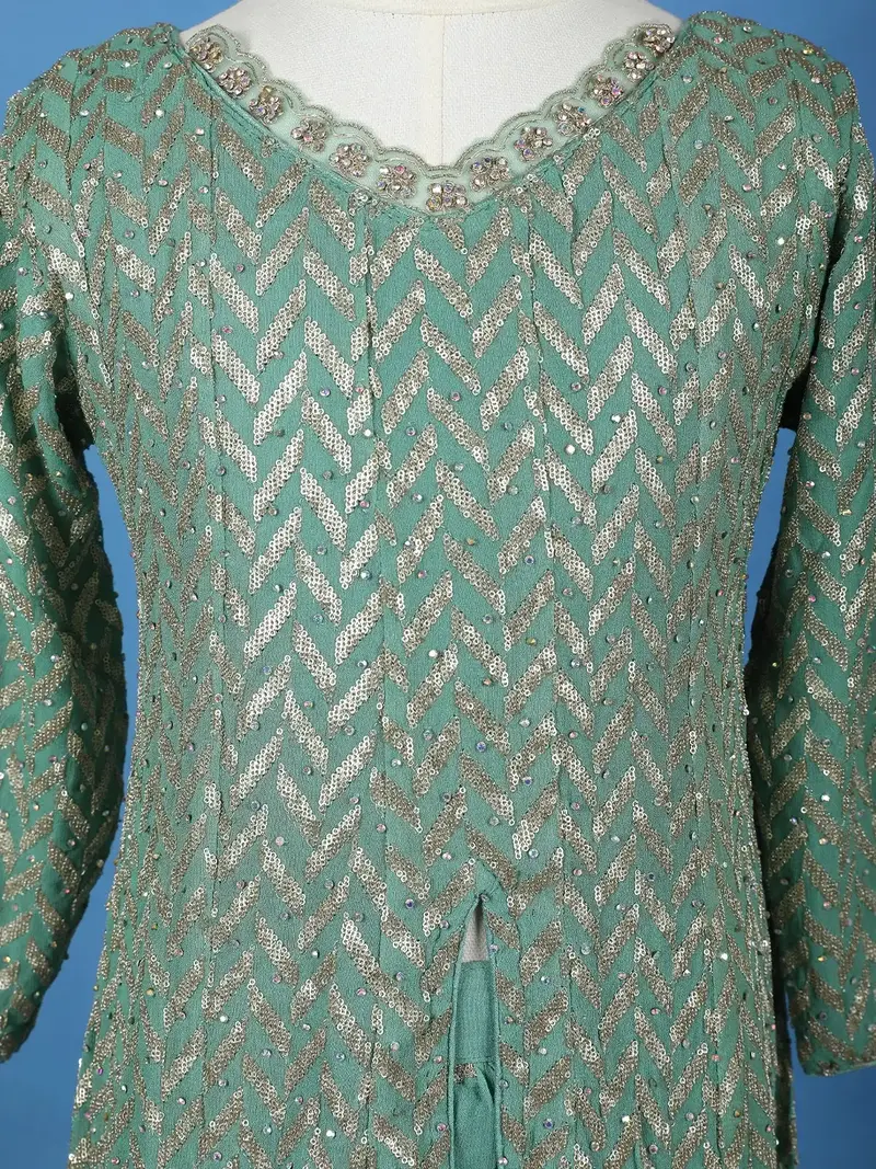 Sea Green Sequin Embroidered Georgette Kids Palazzo Suit 6