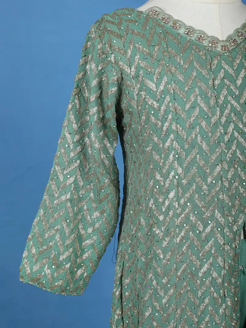 Sea Green Sequin Embroidered Georgette Kids Palazzo Suit 7