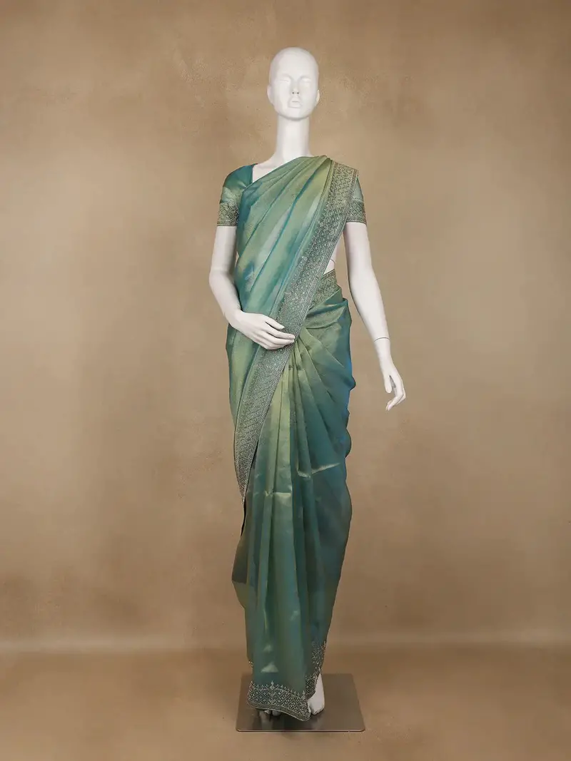Sea Green Solid Design Georgette Saree 1