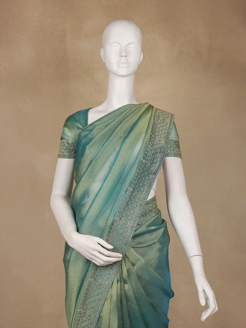 Sea Green Solid Design Georgette Saree 2