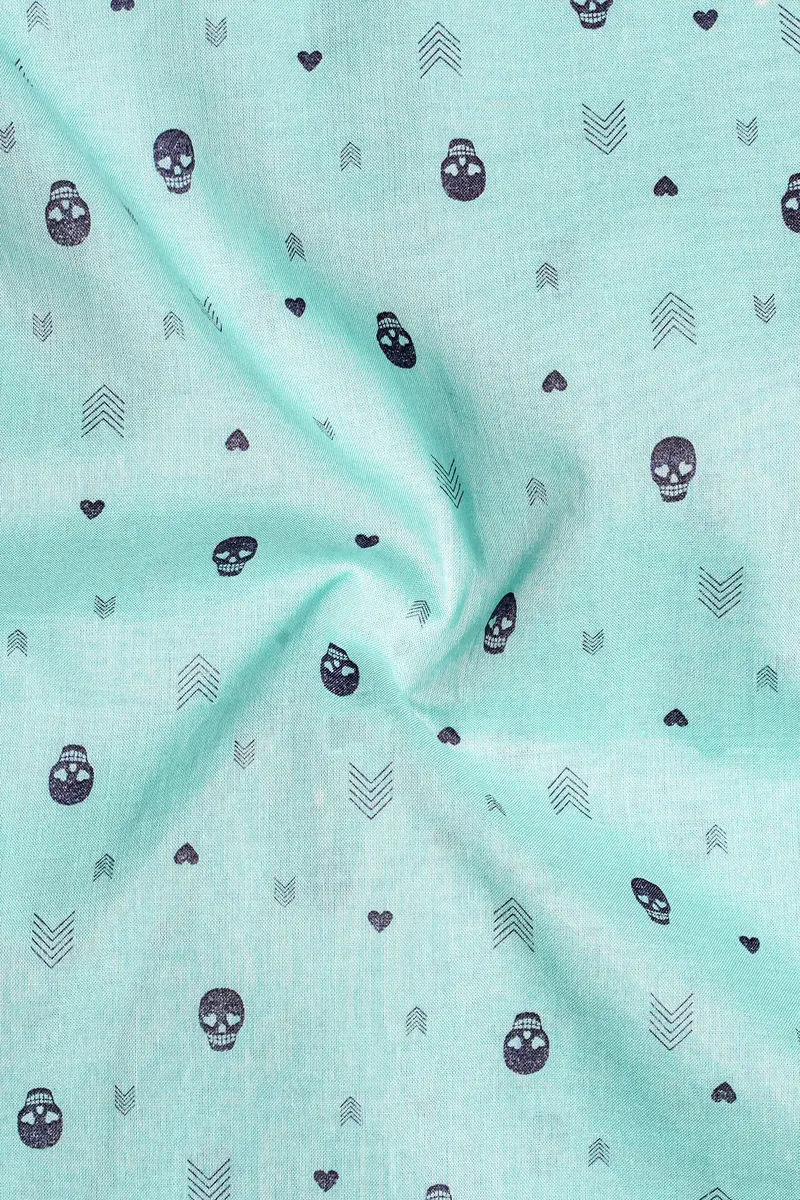Sea Mist Green Skull And Arrow Printed Premium Cotton Kurta Shirt 3