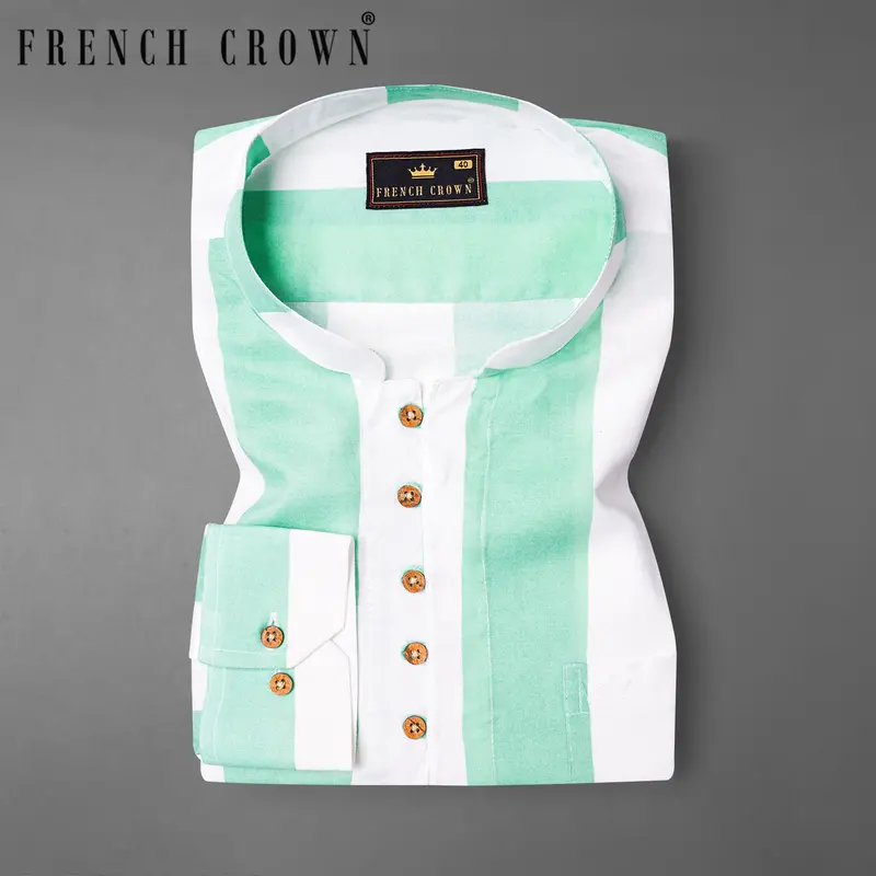 Sea Mist Green With Bright White Premium Tencel Kurta Shirt 1
