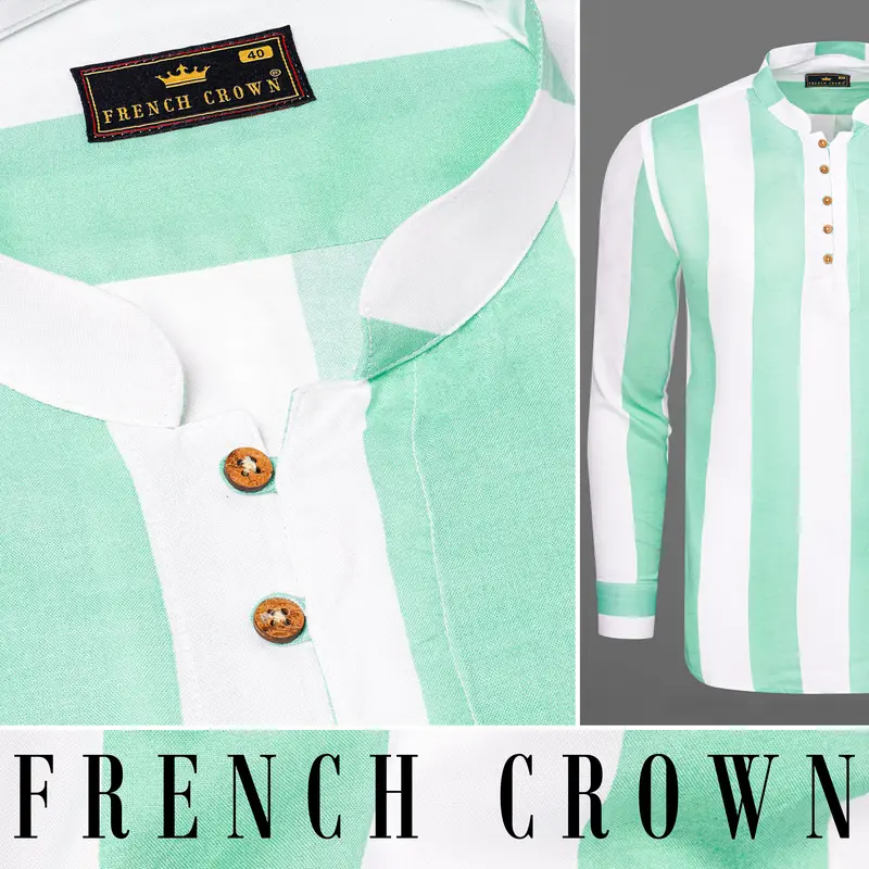 Sea Mist Green With Bright White Premium Tencel Kurta Shirt 10